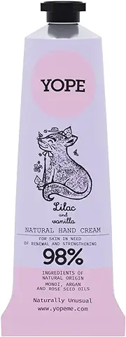 YOPE Crema de Manos | Aceite de Argán y de Semilla de rosa Mosqueta | Manteca de Karité | Aceite de Monoi | Regenerar | Nutrición | 98% Ingredientes Naturales | Vegan Formula | Lila y Vainilla | 50ml  