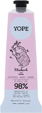 YOPE Crema de Manos | Aceite de Arroz, Tsubaki | Mafura y Manteca de Karité | Glicerina Vegetal | Rejuvenece la piel | 98% Ingredientes Naturales | Vegan Formula | Ruibarbo y Rosa | 50ml  