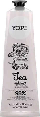 YOPE Crema de Manos Manteca de Karité Aceites de Argán, coco y Oliva Fortalecedora Nutritiva Calmante Irritante 98% Ingredientes Naturales Vegan Formula Té y Menta 100ml  