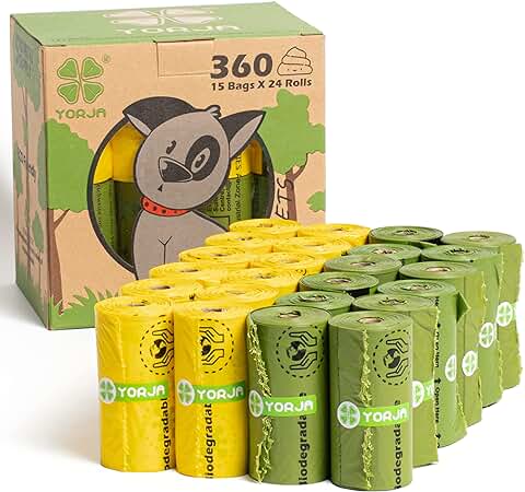 YORJA Bolsas para Excrementos de Perro,24 Rollos/360 Unidades,Extra Grueso,Fuerte y a Prueba de Fugas Biodegradable Bolsas para Caca de Perro  