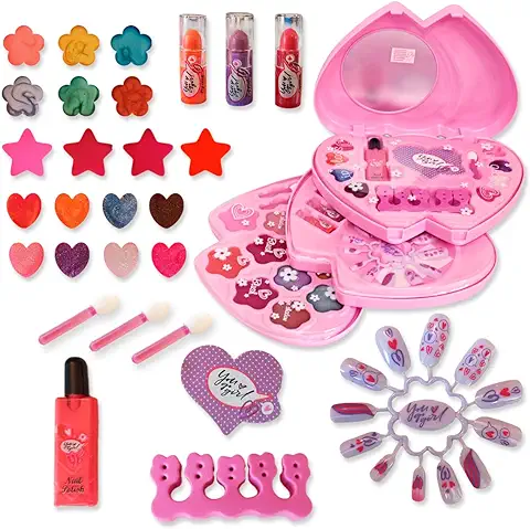 You Go Girl - Set de Maquillaje de 3 Pisos Infantil para Niña y Niño - Estuche con Forma Corazón - Incluye Sombra, Colorete, Brillo, Pintauñas y Espejo - a Partir de 5 Años - Sin Parabenos ni Tóxicos  