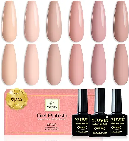 YSUVIN Esmaltes Semipermanentes para Uñas, 6 Colores Color de Piel Rosa Nude Pintauñas Semipermanentes, Esmalte Uñas Soak Off UV/LED Gel Uñas Diy Manicura Nail Art Set, 8ml  