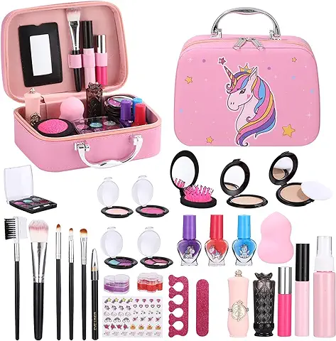 Zawaer Kit De Maquillaje para Niñas 29pcs, Set de Cosméticos Lavable, Juego de Maquillaje y No Tóxico Maquillaje, Regalo de Princesa para Niñas,Cumpleaños, Navidad de para Niñas 3 4 5 6 7 8 9 10 Años  