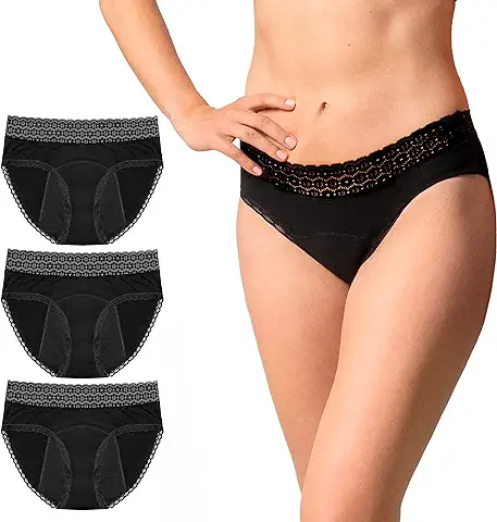ZENAPHYR Set 3 Bragas Menstruales Algodón Ecológico Orgánico 4 Capas Absorbentes y Anti-Pérdidas - Protección Higiénica Braguitas Menstruales Mujer Lavables (S)  