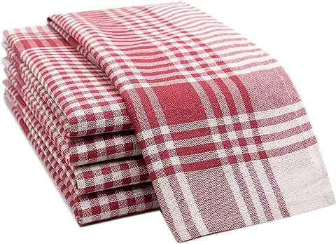 ZOLLNER 5 Paños de Cocina Algodón, 50x70 cm, a Cuadros Rojos  