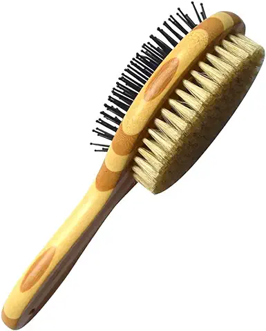 ZoneYan Cepillo para Perros Bambú, Peine Profesional para Mascotas Bambú, Cepillo para Mascotas, Masaje de Perro y Gato, Limpieza Cosmética, Doble Cara  