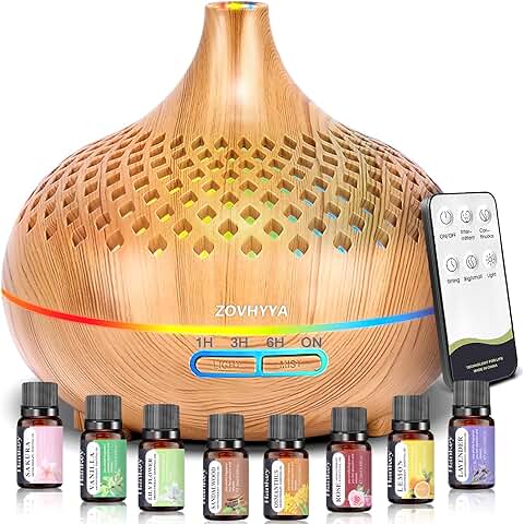 ZOVHYYA 500ML Difusor de Aroma Difusor de Aceite Esencial Máquina de Aromaterapia con 7 LED Difusor de Humidificadores Control Remoto 4 Temporizador 2 Patrones de Pulverización