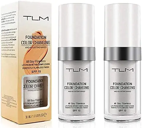 2 PCS Base Líquida, Base Tono Piel Cálida Que Cambia Color Impecable, Base Maquillaje Corrector Cobertura Líquida Rostro Desnudo, Apto Para Todos Los Tonos Piel, SPF15 （30ml）  