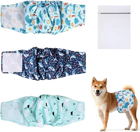 3 Packs Pañales para Perros Hembra,Pañales Lavables Super Absorbentes para Perros,Pañales Reutilizables para Perro Macho,Vientre Bandas para Perro para Perros Pequeños Medianos Grandes (XL)  