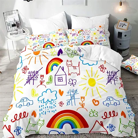 3D Juego de Ropa de Cama, Treer 3 Piezas Microfibra Anti Decoloración Nórdica Juegos de Funda de Edredón Estampada Funda de Almohada (Cama 90-150x200cm,arcoíris)  