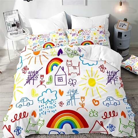 3D Juego de Ropa de Cama, Treer 3 Piezas Microfibra Anti Decoloración Nórdica Juegos de Funda de Edredón Estampada Funda de Almohada (Cama 150/160-220x240cm,arcoíris)  