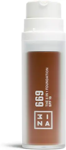 3INA MAKEUP - The 3 in 1 Foundation 669 - Base de Maquillaje Marron Oscuro con Subtono Amarillo - Base 3 en 1 con Primer y Corrector - Base Maquillaje con SPF 15 y Vitamina C - Vegan - Cruelty Free  