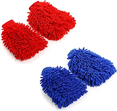 4 Pcs Manoplas De Lavado De Coche,Microfiber Car Wash Mitt Calidad Chenilla Microfibra Coche Lavado Mitt Manoplas De Limpieza Sin Arañazos De Doble Cara Para Limpieza De Automóviles (Azul,Rojo)  