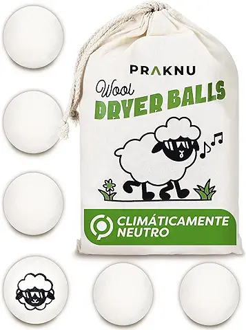 6 Bolas de Lana Natural para Secadora - Ropa más Suave - Acortan el Tiempo de Secado  