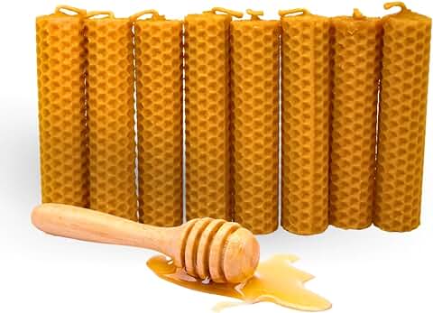 8 PCS - Velas de Miel de Abeja para Rituales 100% Natural Española Cera Pura - Hechas a Mano - Origen España - SIN PARAFINA (Pack de 8, 10 cm x 2,2 cm Aproximadamente)  
