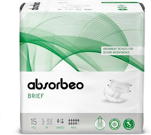Absorbeo Braga-Pañal Maxi 15 Unidades, Absorbentes para Incontinencia Grave, Confort Absoluto, Protección Total, Antiolor, Completamente Transpirables, Unisex, Talla M  