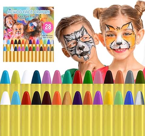 ACWOO Pintura de Cara para Niños, 28 Colores Seguridad No Tóxica Pintura Facial, Crayones de Maquillaje Ideal para Halloween Navidad Cosplay Fiesta y Party  