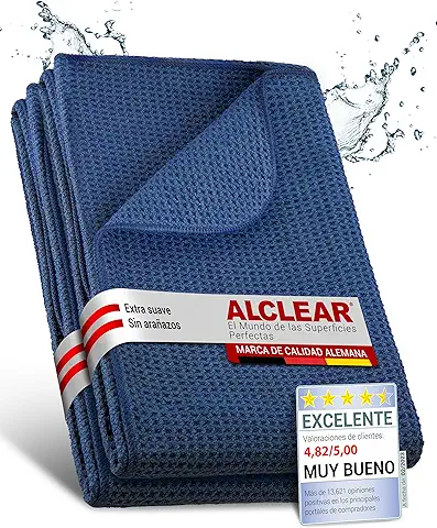 Alclear International Secador Mágico, Gamuza de Microfibra para el Coche, la Pintura del Coche, Moto, Cocina y Hogar, para la Vajilla, Trapo de Secado Suave, 2 Unidades, 60 X 40 cm, Azul  