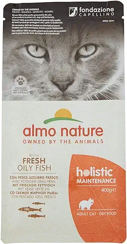 Almo Nature Pienso para Gatos Adultos Holistic Dry Pescado (400 g). Comida para Gatos Grandes Natural. Alimento Balanceado Seco para Felinos Alto en Proteínas.  