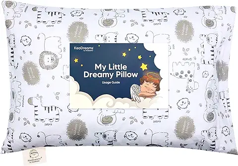 Almohada con Funda - Almohada De Algodón Orgánico Suave para Dormir - Lavable E Respirable - para Niño Pequeño Viajar (KeaSafari)  