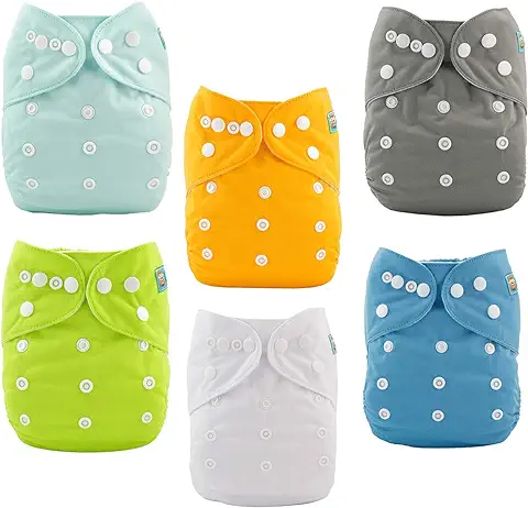 ALVABABY Pack 6pcs Pañales de tela Ajustables y Lavables de Bolsillo + 12 Insertos 6BM98-ES  