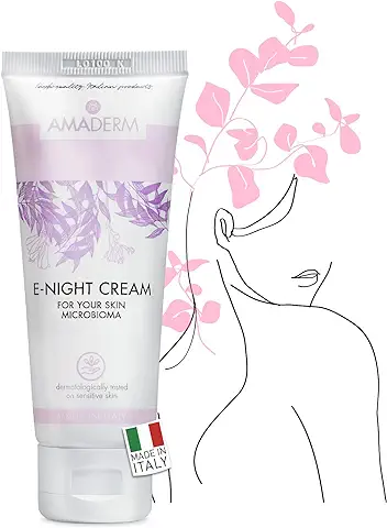 AMADERM E-NIGHT Crema Facial Noche con Prebióticos y Probióticos 75ml | MADE IN ITALY Crema Hidratante y Antioxidante con Manteca de Karité, Inulina y Vitamina E | Paraben & Silicon FREE  