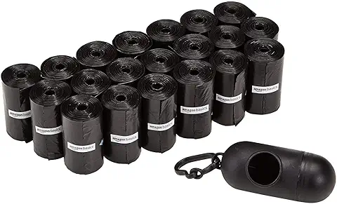 Amazon Basics - Bolsas para Excrementos de Perro con Dispensador y clip para Correa, Sin Fragancia, 300 Unidad, 15 Paquetes de 20  