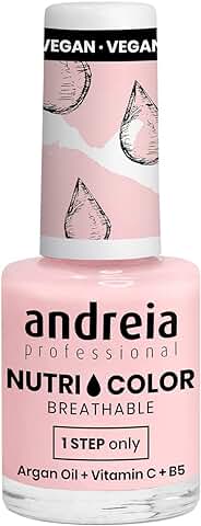 Andreia Professional NutriColor - Esmalte de Uñas Vegano con Nutrientes 100% Natural | Laca de Uñas Transpirable y Amigable con Uñas - Color NC28 Soft Pink - 10,5ml