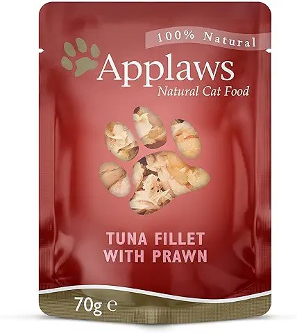 Applaws Sachets de Comida Húmeda para Gatos 100% Natural con Atún y Langostinos del Pacífico en Caldo - 12 Sachets de 70g  
