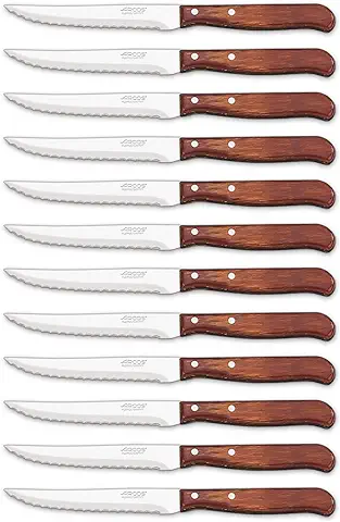 Arcos Serie Latina Caja 12 uds Cuchillo chuletero, Hoja de Acero Inoxidable NITRUM de 105 mm, Mango de Madera comprimida Color marrón (12 UDS)
