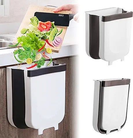 Arvioo Cubos de Basura Contenedor Colgante para Cocina Plegable 9L Bote de Basura Basurero Extraible para la Cocina, Dormitorio y CocheBlanco  