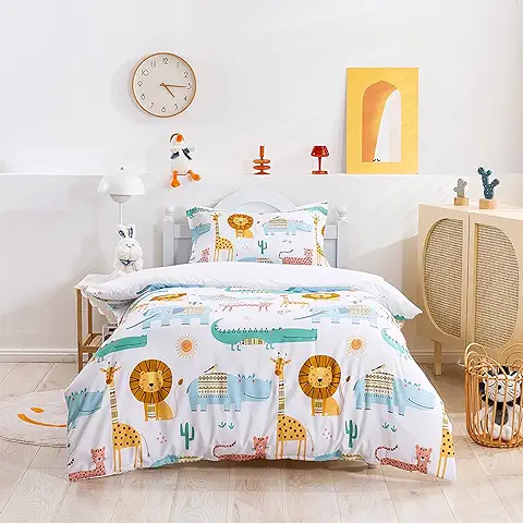 Aventura Safari Funda Nordica Cama 90/105 Infantil Animales de la Selva Ropa Juego de Cama 180x200 cm y 2 Funda de Almohada 50x75 cm Juveniles Niña Fundas Nordicas Edredon Microfibra Multicolor  