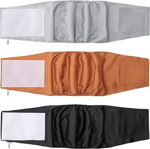 Avont 3 Piezas Pañales para Perro Macho Lavable Rutilizable M, Pañal Ajustable para Perros -Negro/Marrón/Gris  