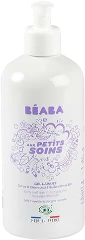 BÉABA, Gel-Champú Bebé, Cuerpo y Cabello, Certificado COSMEBIO, Fabricado en Francia, 99% de Ingredientes de Origen Natural, con Aceite de Oliva Ecológico, Bote 100% Reciclable, 500ml  