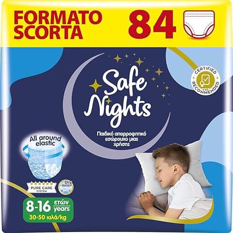 Babylino Safe Nights Boy, Braga Absorbente de Noche para Niño 8-16 Años (30-50kg), 84 Unidades  