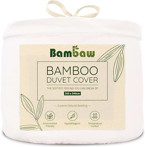 Bambaw – Funda Nordica Cama 180 (240x260 cm), Ropa de Cama de Bambú, Suave, Hipoalergénica, Transpirable, Sábanas Ecológicas – Funda Nórdica Blanca  