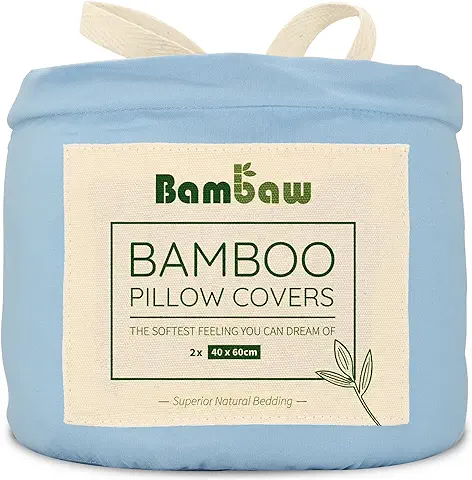 Bambaw – Juego de 2 Fundas de Almohada 40x60 cm, Sábanas de Bambú, Sábanas Antiacaros, Sedosas y Transpirables, Respetuosas con el Cabello y la Piel, Sábanas Ecológicas – Azul Claro  