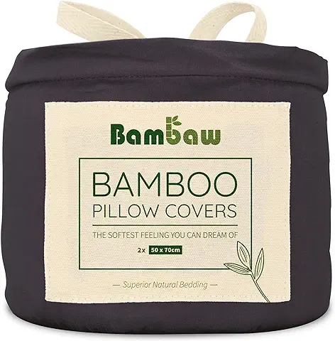 Bambaw – Juego de 2 Fundas de Almohada 50x70 cm, Sábanas de Bambú, Sábanas Antiacaros, Sedosas y Transpirables, Respetuosas con el Cabello y la Piel – Antracita  