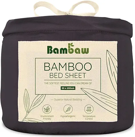 Bambaw – Sábana Bajera 90x200 cm, 100% Bambú, Ropa de Cama Fresca y Suave, Sabanas Antiacaros Cuidado de la Piel - Antracita  