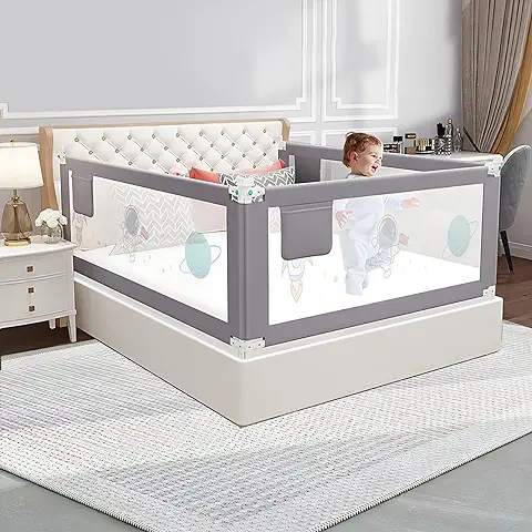 Barandilla Cama Niño Barrera Seguridad Niño Cama Largo 150/180/200cm Barrera Cama Niños Elevación Vertical de 34 Marchas para Colchones de 0~30cm (200cm)  