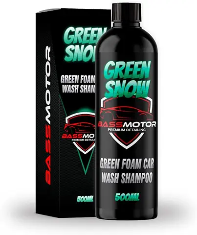 BassMotor Champú Coche Espuma Activa de Colores, Lavado Coche y Moto, Limpia Desengrasa y Abrillanta - Champú Verde Green Snow 500 ml  