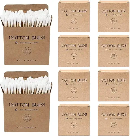 Bastoncillos Ecologicos,10x100 Piezas Desechable Bastoncillos de Algodón de Doble Cabeza con Asas de Madera para el Cuidado de la Limpieza de Oídos,Cuidado de Lesiones y Maquillaje,Biodegradable 7,5cm  