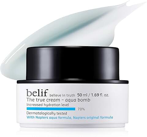 Belif The True Cream Aqua Bomb Crema Hidratante de Escualano | Bueno para la Sequedad, la Opacidad y las Texturas Desiguales | Para Pieles Normales, Grasas y Mixtas, 50 ml.  