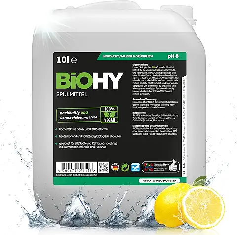 BiOHY Lavavajillas a mano (Bidón de 10 Litros) | Libre de Fosfatos | Libre de Químicos Dañinos y Biodegradables | Adecuado para la Restauración y el Hogar (Spülmittel)  