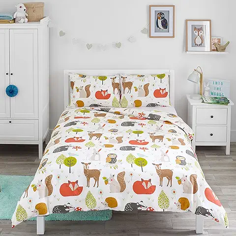 Bloomsbury Mill - Juego de Cama para Niño - Funda Nórdica y Funda de Almohada 200cm x 200cm - Animales del Bosque  