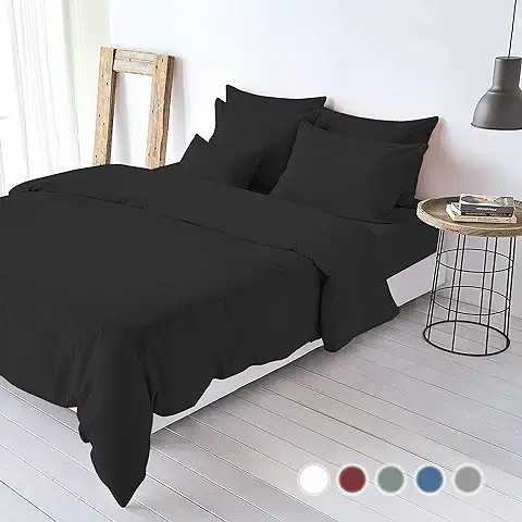 BLUE MOON Ropa de cama Ecológica con Aspecto de lino Lavado a la Piedra, Fundas para Edredones y Almohadas, 100% Algodón Orgánico, Suave y Transpirable, Fácil de Limpiar, 135 x 200 + 80 x 80 cm,  
