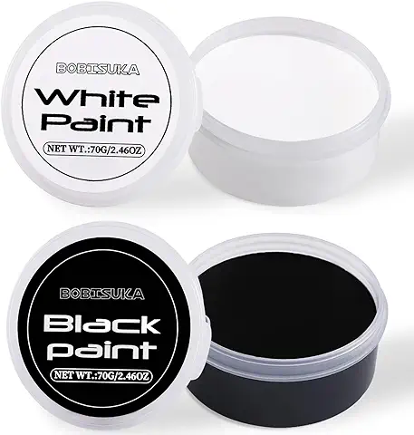 BOBISUKA Pinturas Corporales Blanco(70g) y Negro(70g) - Set de Maquillaje Adultos - Pintura Facial para Maquillaje Teatral, Halloween, Carnaval, Fiesta, No Tóxico Resistente al Agua Larga Duración  