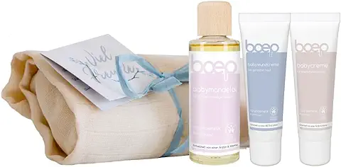 Boep set de Regalo para el Cuidado del Recién Nacido | Equipamiento Inicial para el Cambiador con Crema para Bebés, Crema para Heridas, Loción Corporal y Muselina | Cosmética Vegana Natural  