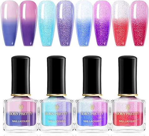 BORN PRETTY Esmalte de Uñas con Efecto Térmico, Juego de Cambio de Temperatura, Brillante, Duradero, 4 Unidades, 7 ml  