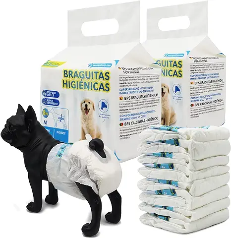 BPS 16 Pcs Pañal para Perro Sanitarios Mascotas Desechables Hembra Cachorro ​Entrenamiento Súper Absorbente Braguita Higiénica 5 Tamaños Elegir (XXS) BPS-2180 * 2  